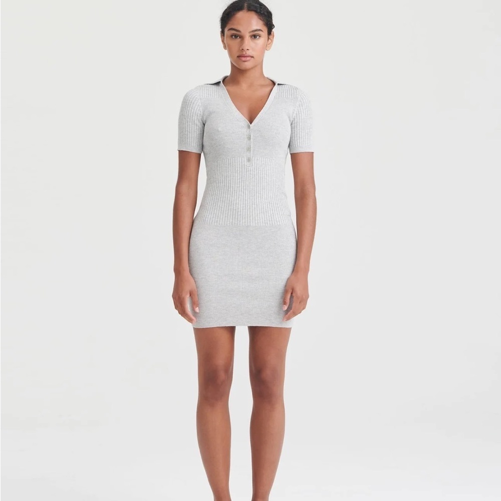 NWT NAADAM Silk Cashmere Polo Mini Dress Gray Size XS